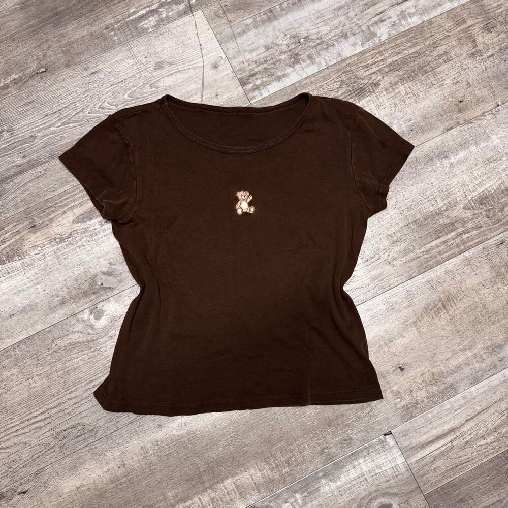 Brandy-melville Women's Brown and Cream Crop-top